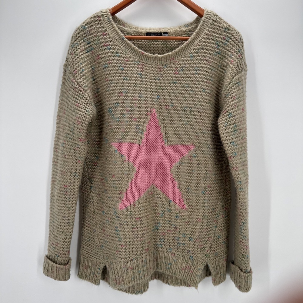 Dex Knit Sweater Pink Star Speckled Tan Crewneck Women's Cozy